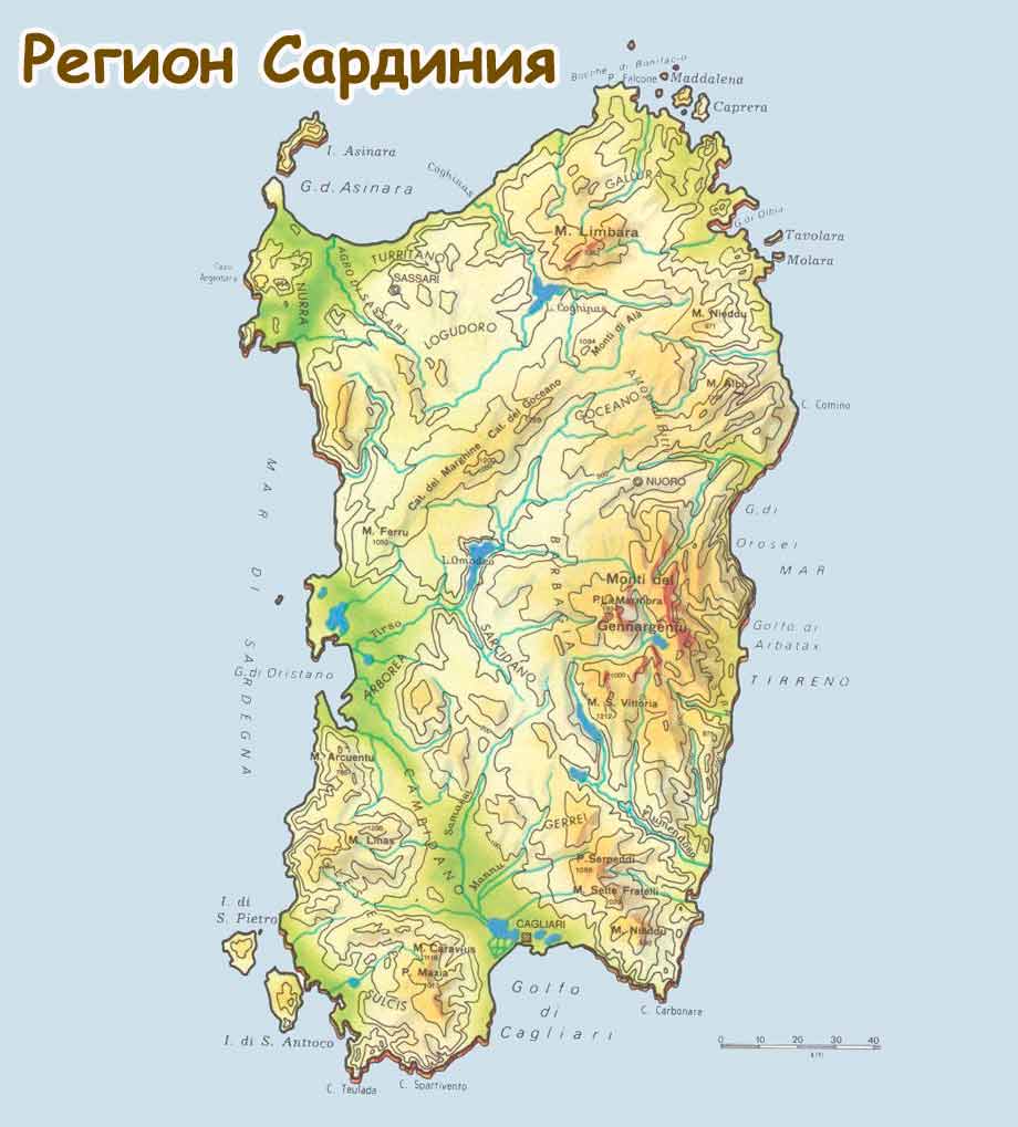 Карта региона Сардиния Италия рыбалка