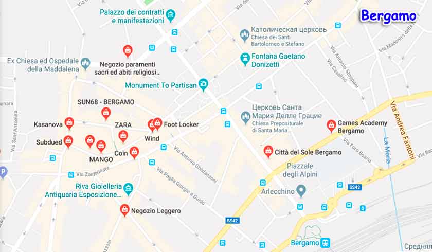 магазины Бергамо италия на карте