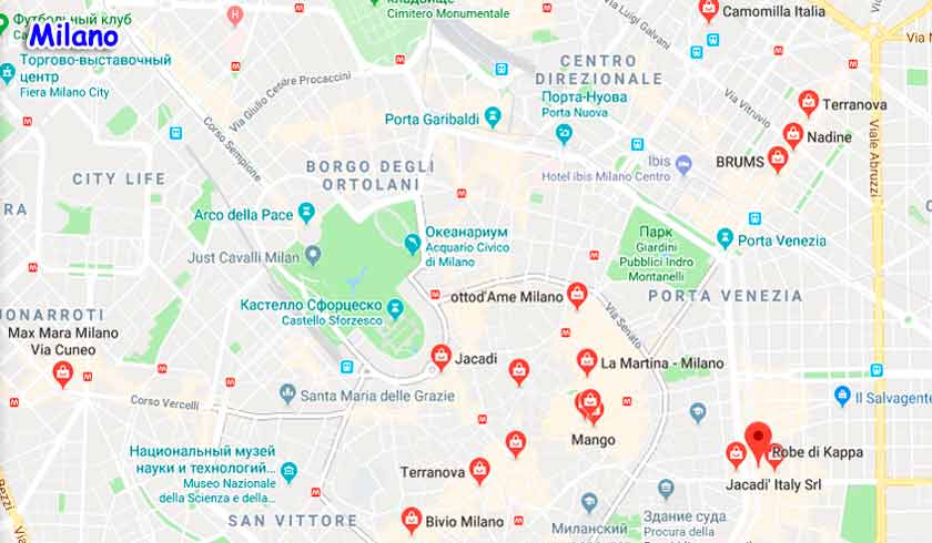 магазины Милана на карте