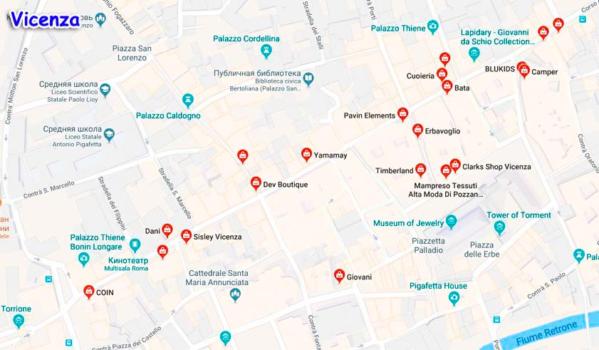 магазины Виченцы на карте