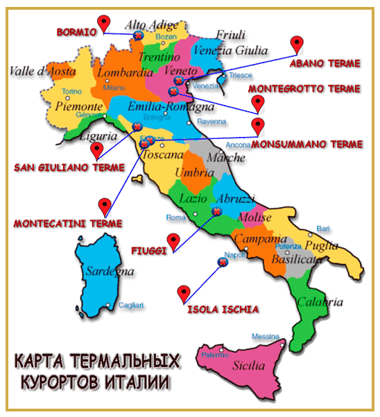 Термальные источники Италии на карте